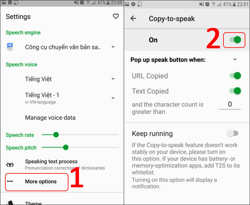 Chọn More option > Mở On.
